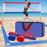 13 Pcs Beach Volleyball Net & Volleyball Lines for Sand Set 26. 3' x 52. 6' Official Standard Portable 2 Inch Boundary Line with Stainless Anchor Net Bag Weather Resistance for Backyard Lawn Outdoor