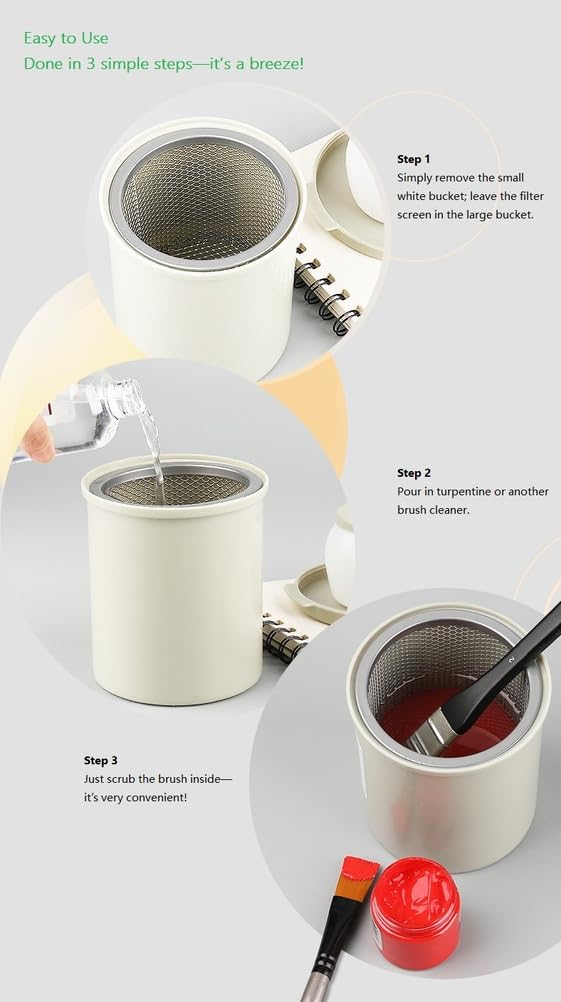 Lave-pinceaux 3 en 1 avec Filtre en Maille et gobelet pour solvant