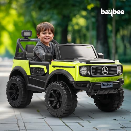 Image of Baybee Benzie 4x4 Battery Operated Jeep for Kids, Ride on Toy Kid Car with RGB Windshield Light & Music | Baby Big Battery Cars | Electric Jeep Car for Kids to Drive 2 to 6 Years (Fluorescent Green)