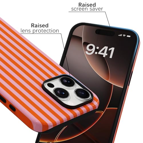 Coque iPhone 16 Pro Max rayée rose et orange en TPU et PC rigide double couche - 5