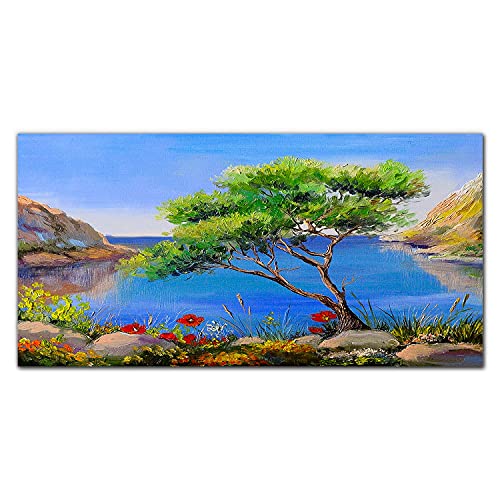 Décoration murale verre 100x50cm paysage de mer et arbre Coloray