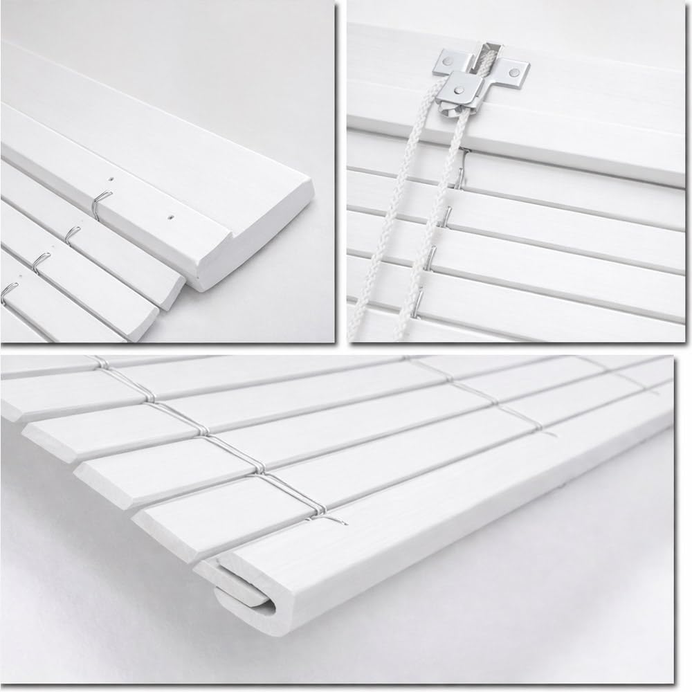 Stores enrouleurs en Bois Couleur Blanc– Portes et fenêtres – Installation Facile – PERTONI TENDE (Hauteur 230cm x Largeur 110cm)