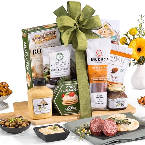 Wine Country Gift Baskets Gourmet Salami and Cheese with Bamboo Cutting Board for Family, Friends, Client Appreciation, Thank You for Women, Men, College, Appreciation, Birthday, Corporate, Get Well, Sympathy Care, Teacher and more