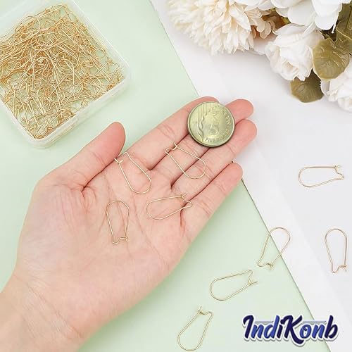 Image of INDIKONB Large Gold Earring Hooks 50 Pcs | Jewelry Making Findings for Earrings | Durable Metal Ear Wire Hooks for DIY Craft, Beading & Handmade Jewelry Supplies