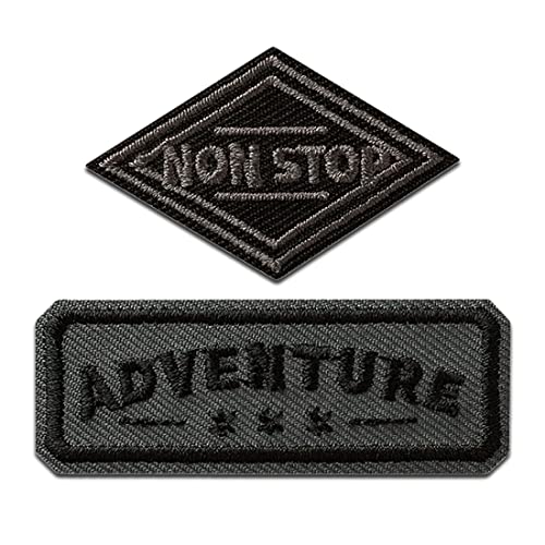 Mono Quick Adventure und Non Stop 2 Stück - Aufnäher, Bügelbild, Aufbügler, Applikationen, Patches, Flicken, zum aufbügeln, Größe: 2,8 x 5,7 cm