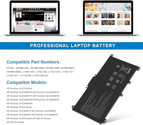 HT03XL L11119-855 Laptop Battery Replacement for HP Pavilion 15-DA 15-DB 15-DW 15-DY 14-CE 14-CF 14-DF 17-BY 17-CA Series 15-CS0053CL 15-DW0033NR 15-DA0014DX L11421-2C2 HTO3XL HSTNN-UB7J HSTNN-DB8R