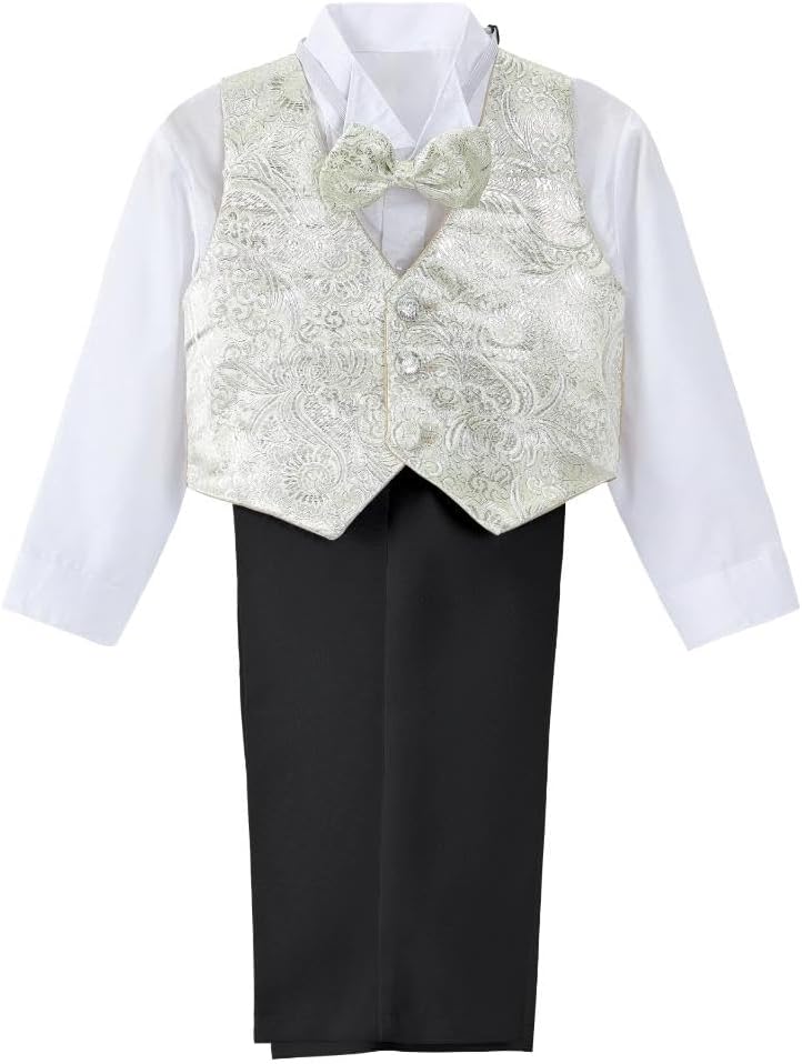 Lito Angels Baby Boys' Jacquard Classic Tuxedo Suit Formal Suits Wedding Outfit 5 Piece Set 015
