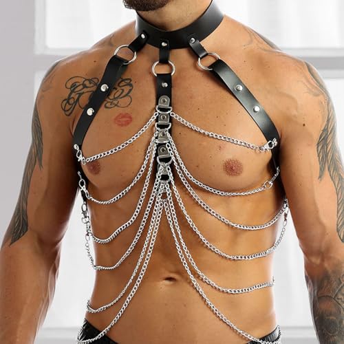 Men's Harness Belt Costume, PU Leather Body Chest for Men Sexy Punk Body Harness Belt, Adjustable Buckle Clothes Outfits, Nightclub Cosplay Clubwear #303