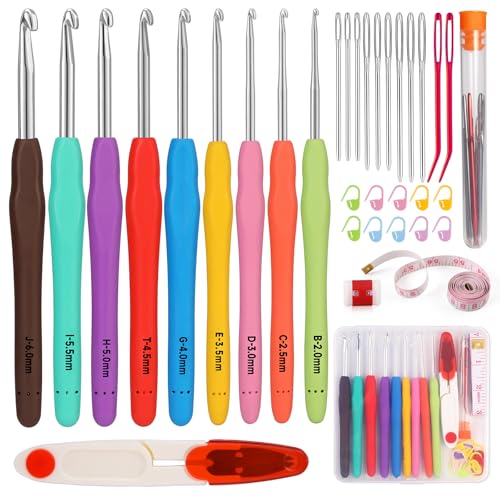 Image of Mayboos 9 Sizes Crochet Hook Set 2.0mm~6.0mm 34 Pack Crochet Hooks | Knitting Needles with Ergonomic Handles Crochet Kit for Beginners with for Crocheters Beginners