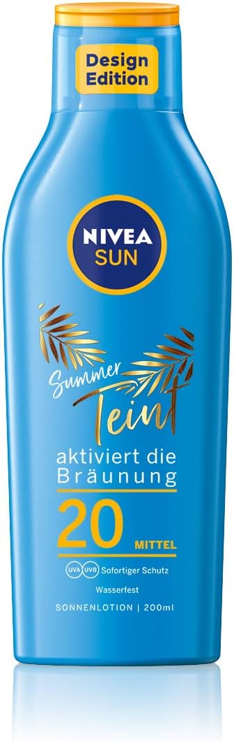 NIVEA Sun Summer Teint Zonnelotion SPF 20, 200 ml, zonwering voor langdurig bruin zonder zelfbruiner, zonnecrème met caroteen-extract en vitamine E