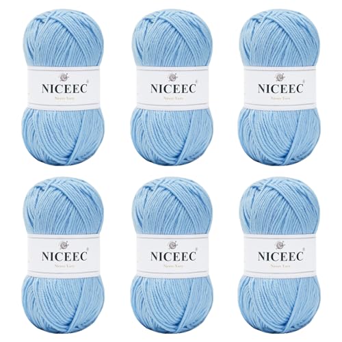 Image of NICEEC 300g Soft Assorted Colors Yarn - Sport Weight,100% Acrylic, 4 Ply, Bonbons Yarn for Crochet & Knit, DIY Project Starter Kit for Kids or Adults(Total 870yds) - Aqua