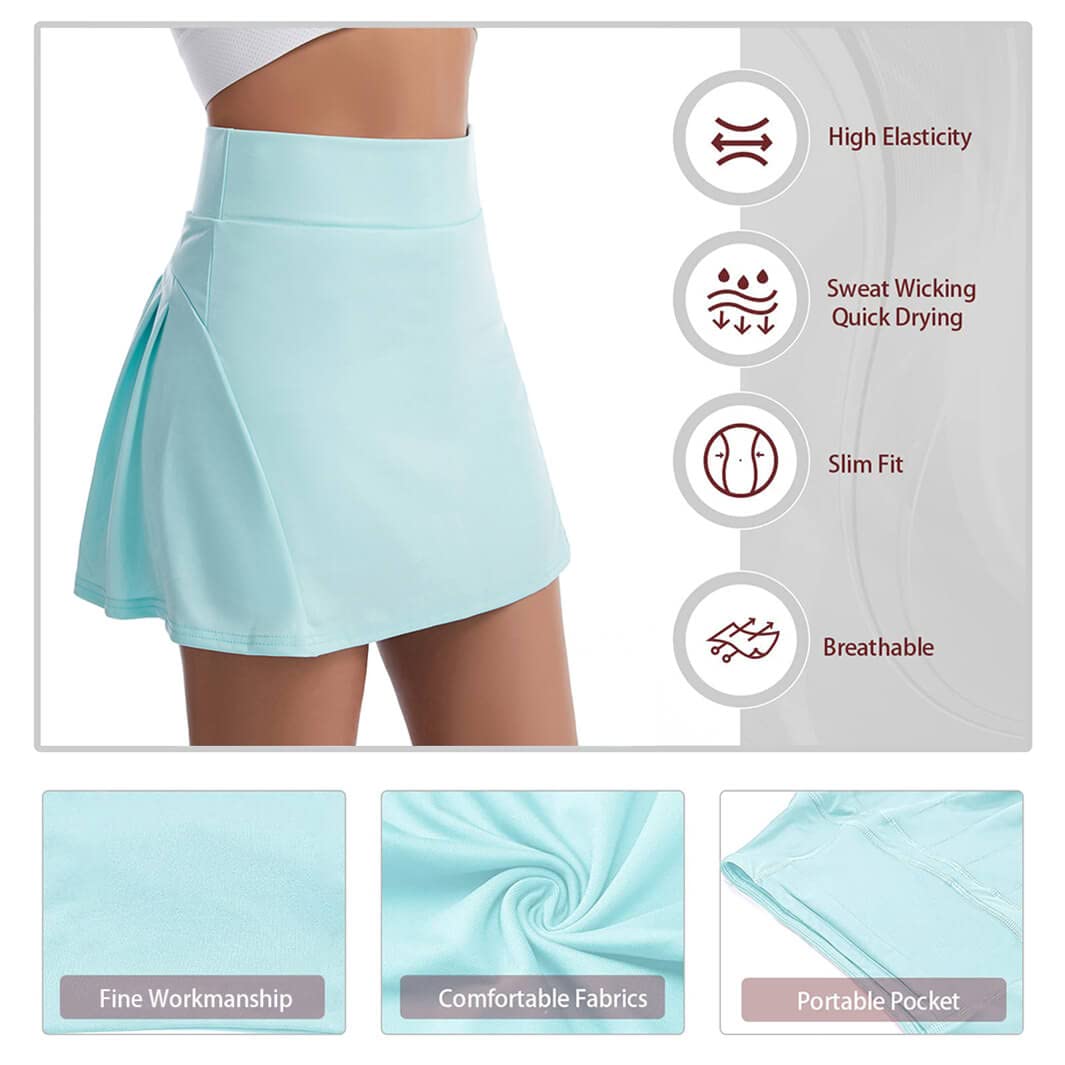 Falda de Plisada Tenis Pantalón con Interior Shorts Bolsillos Secado Rápido y Transpirable Gym Tennies Falda Deportiva