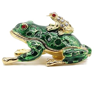 SEVENBEES Frog Trinket Box Hinged Hand-Painted Enameled Crystal Frog Figurines Collectibles Jewelry Box Ring Holder, Unique Gift for Home Decor
