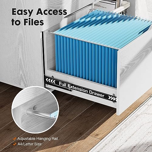 Sweetcrispy File Cabinet 3 Drawer - Storage Filing Cabinets Office Drawers White Printer Stand Lateral Mobile Under Desk Organizer Wooden with Wheels Adjustable Shelves for Home, Room, Small Spaces - Thumbnail 4