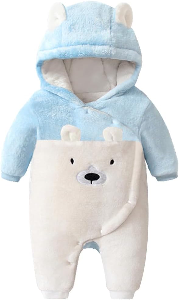 Fairy Baby Newborn Baby Snowsuit Bear Suit Romper Winter Warm Coat Infant Fleece Footie Jumpsuit for Girls Boys 0-18M