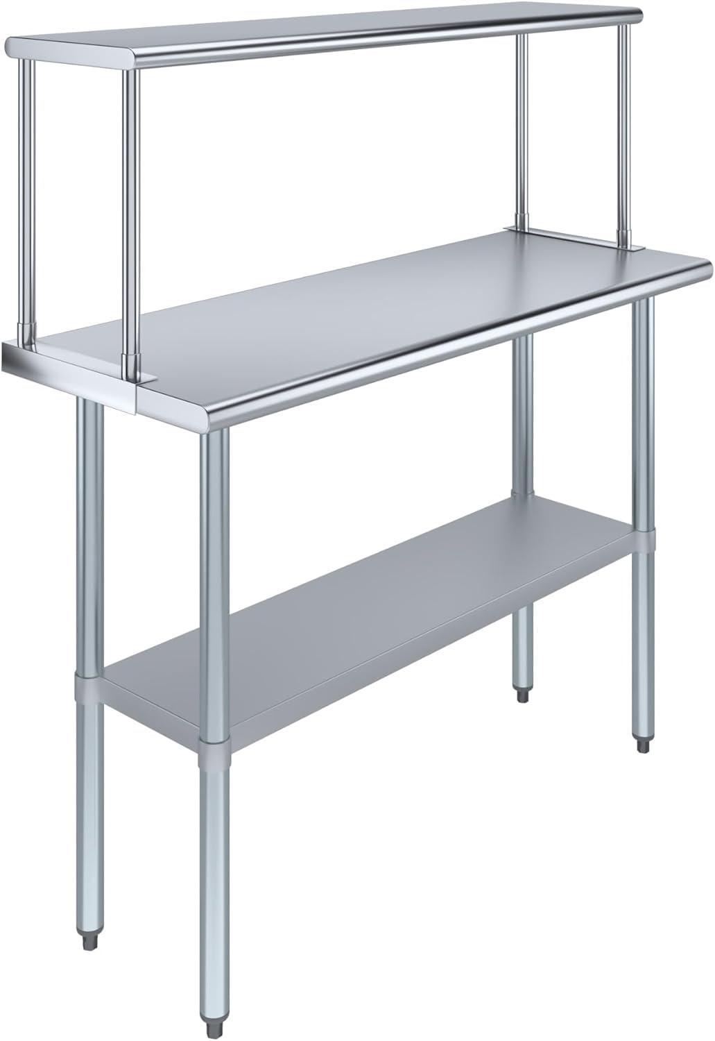 Express KitchQuip Stainless Steel Work Table with Wide Single Tier Overshelf | Metal Kitchen Prep Table & Shelving Combo (18" x 48" Work Table + 12"