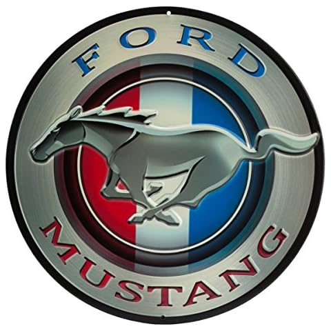 Open Road Brands Ford Mustang Round Embossed Metal Sign - Vintage Ford Mustang Sign for Garage or Man Cave Cover