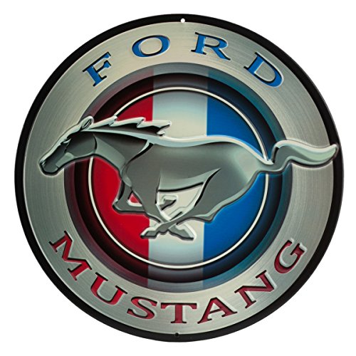 Ford Mustang Round Embossed Metal Sign - Vintage Ford Mustang Sign for Garage or Man Cave