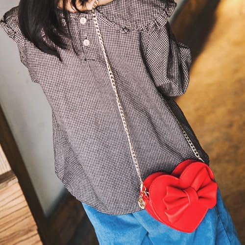 Mini Heart Shaped Crossbody Handbag Zipper Closure Coin Change Purse Chain Bag Bowknot Satchel Purse for Toddlers Little Girls4