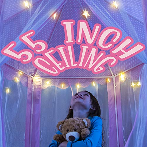 Foxprint Castle Princess Tents For Little Girls With Lights, Soft Fairy Star Lighting For Indoor And Outdoor Play, Quick 55” X 53” Pop Up Canopy, Relaxation And Creative Space For Kids, Pink #TOP1