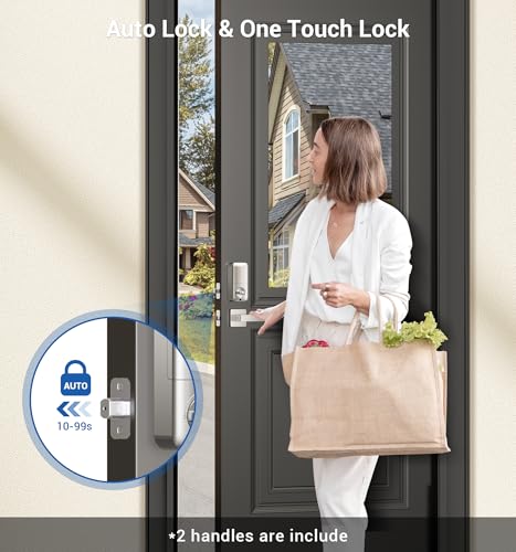 Image of Veise KS02D Fingerprint Deadbolt Lock with Handle Set, Nickel
