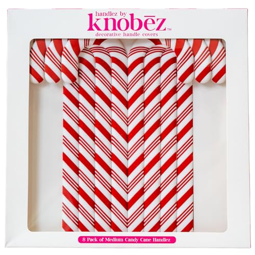 Knobz: Handlez Covers - Medium Candy Cane - 8pk - Stretch Over Hardware Decorations Holiday-Winter-Christmas Kitchen-Bathroom-Dressers-Home