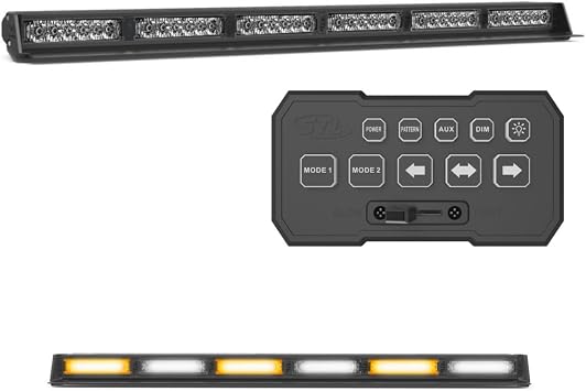 SpeedTech Lights Striker Elite TIR 6 Head LED Strobe Light Bar 36 LEDs 108W Dash Deck Traffic Advisor Windshield Mount for Police, Security & Emergency Vehicles Amber/Clear Alternating