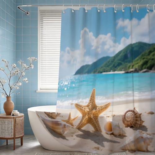 Rideau de douche 200x200 plage étoile de mer imprimé polyester imperméable
