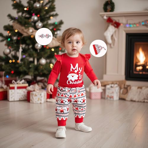 My First Christmas Baby Girl Outfit Newborn Long Sleeve Romper Santa Print Pants Hat Headband 4Pcs Cute Xmas Clothes2