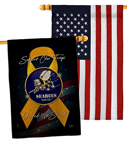 Breeze Decor Support Burlap House Flag Pack Armed Forces Navy USN Seabee United State American Military Veteran Retire Official Embroidery Banner Small Garden Yard Gift Double-Sided, Made in USA