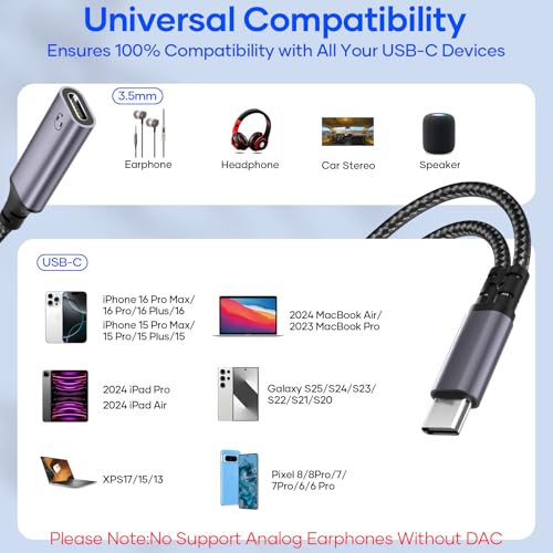 bakibo USB C Splitter 1 zu 2, USB C Kopfhörer Adapter und Laden Dongle 2 in 1 Doppelstecker Type C Audio Adapter with Schnellladung Y Kabel Verteiler für iPhone 16 15 Pro Max iPad Samsung S25, Grau