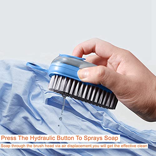 Image of Soft Cleaning Brush Hand Broom for Car /Bed /Couch /Draft /Garden /Furniture /Clothes Bedspread Carpet Cleaning Brush, Cleaning Brush with Soap Dispenser Scrub Brush,Washing Brush,Blue (Pack of 1)
