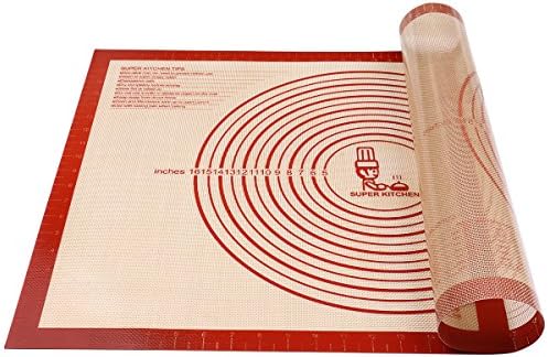 SUPER KITCHEN Antihafte Rutschfeste Backunterlage Backmatte Silikon Teig | Groß 71x51cm Ausrollmatte Teigmatte Silikonmatte Backen Arbeitsmatte mit Messung für Fondant Gebäck Pizza