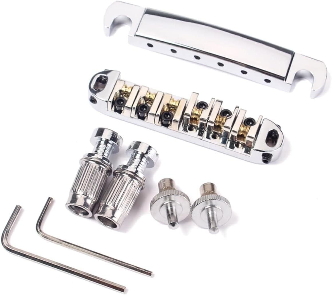 Silver Guitar Tailpiece Kit with Saddle Bridge Studs Wrenches Easy Installation for Style Electric Guitars Durable Construction Replacement Parts