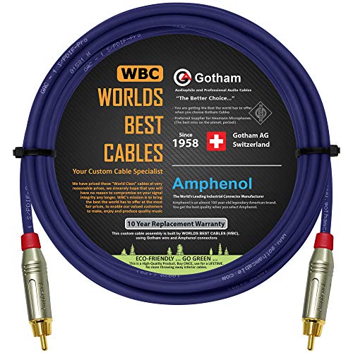 15 Foot SPDIF Cable – Gotham GAC-1 S/PDIF-Pro (Ultrablue) High-End Silver Plated LCOFC Digital Audio Interconnect Cable & Amphenol ACPR-SRD Gold RCA Plugs - Custom Made by WORLDS BEST CABLES