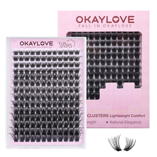OKAYLOVE Fluffy Lash Clusters VIVA 8-18mm Wispy Eyelash Clusters 168pcs Volume Cluster Eyelashes Extensions Black Band Individual Eye Lash Clusters