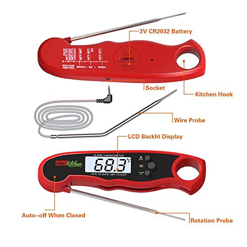 2 Packs Accurate Alarm Digital Instant Read Dual Probe Meat Thermometers Pre-Calibrated for Kitchen Oven BBQ Grill Smoker Air Fryer Accessories Backlight LCD Meat Temp Chart Food Cooking - Black & Red - Thumbnail 4