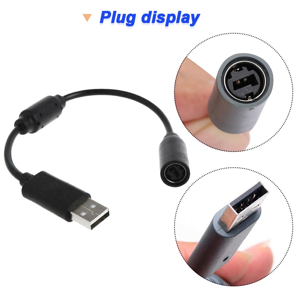 Replacement Dongle USB Breakaway Cable, Wired Controller Breakaway Cable Cord Game Controller Adapter for Xbox 360, Black (4 Pack)