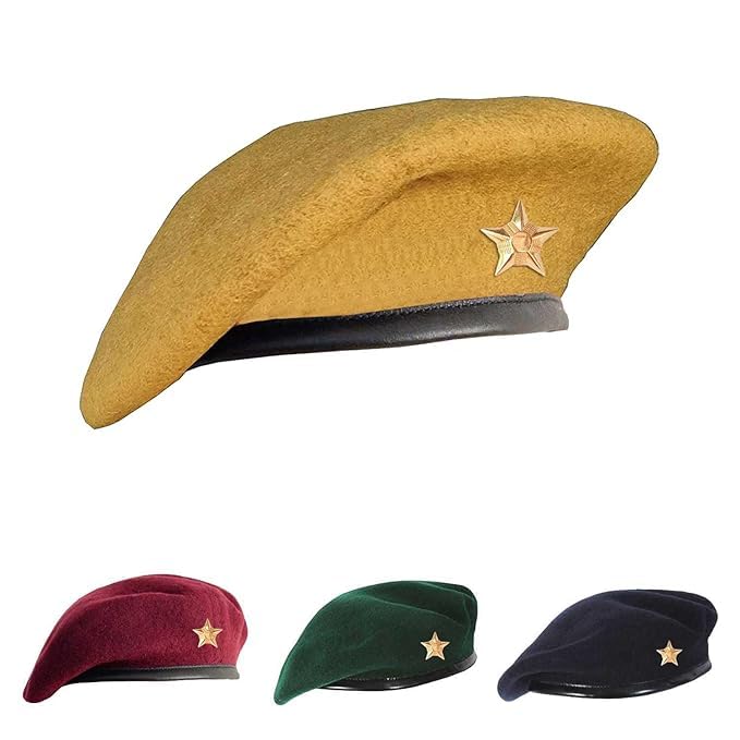 Woolen Rajputana Army Style Beret Cap for Men & Women with Star Badge (Khaki Cap with Star)-image-21