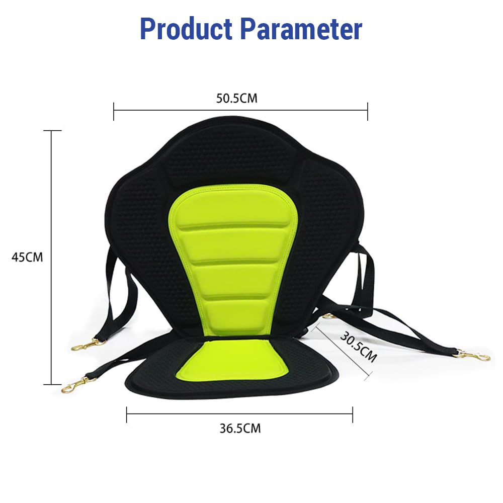 Asiento de kayak de EVA verde ajustable con bolsa de almacenamiento opcional, diseño ergonómico, 50,5 x 45 x 30,5 cm, 1000 g/1150 g
