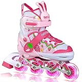 NEMONE Mermaid Adjustable Light up Roller Skates Size Small(10C-13C US) and Bunny Strawberry Inline