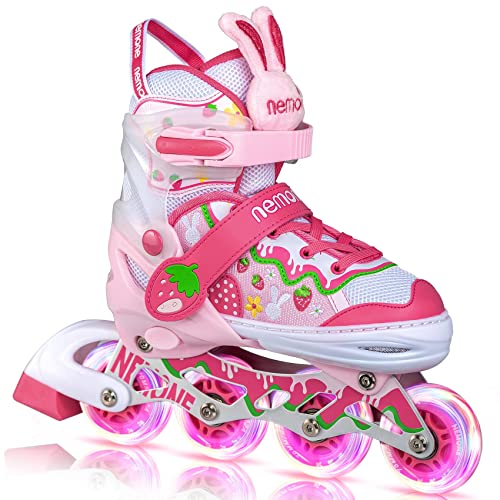 Nemone Mermaid Adjustable Light Up Roller Skates Size Small(10C-13C Us) And Bunny Strawberry Inline Skates For Girls Kids - Size Small(10C-13C Us) #TOP5