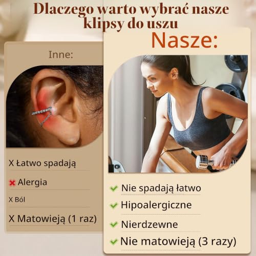4 sztuki kolczyków usznych dla kobiet, regulowane kolczyki do chrząstki bez otworu, fałszywy kolczyk z 14-karatowym złotem, hipoalergiczny pozłacany