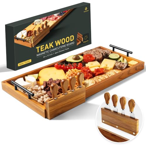 Teak Charcuterie Board Set with Cheese Knives