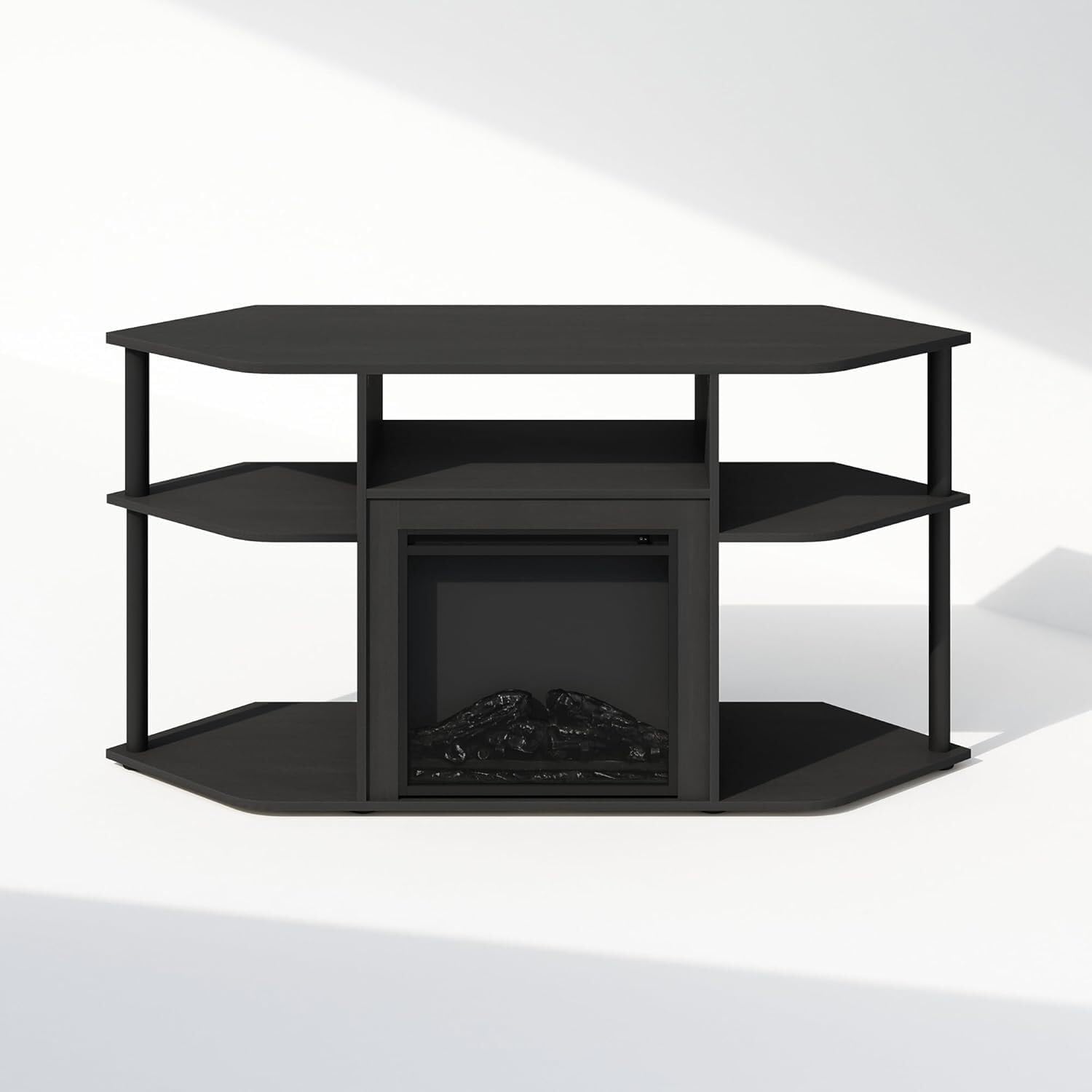HomeStock Electric Fireplace TV Stand - Corner Entertainment Center for TVs up to 55 Inch Americano/Corner with Tube