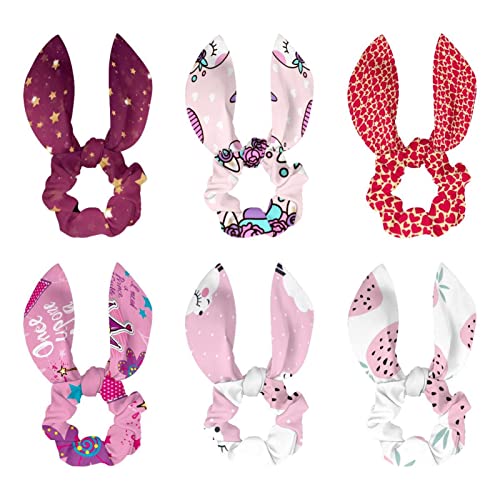 Chouchous avec nœud papillon pour queue de cheval sans pli tissu rose fruits