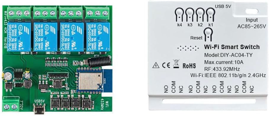 Electrobot 4 Channel Smart WiFi Switch DIY-AC04-TY - Smart Life App Compatible, Google Voice & Alexa Enabled, for Home Appliances, Easy Installation