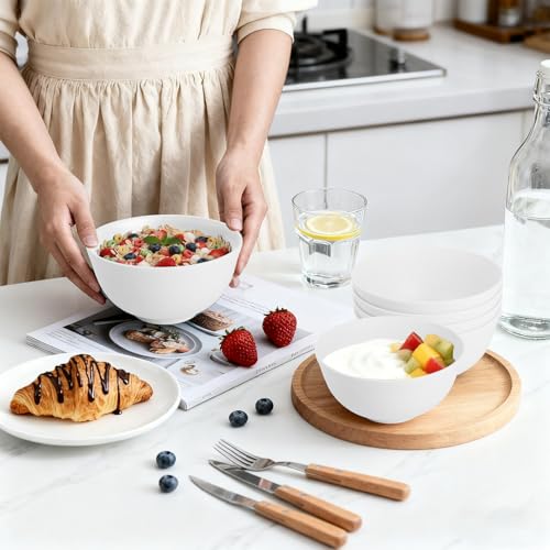 Image of Wheat Straw Bowls 26 OZ, Plastic Bowls Reusable, Unbreakable Cereal Bowls Set of 6, Small Soup Bowl Salad Bowl for Kitchen, Microwave & Dishwasher Safe, White