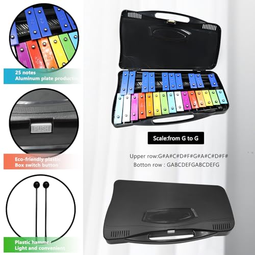Image of Soulmate 25 Note Xylophone for kids Colorful Musical Toy Metal Keys,Professional Xylophone Glockenspiel Instrument with case and Two Safe Mallets for Beginners, Music Teaching, Gifts(Black)