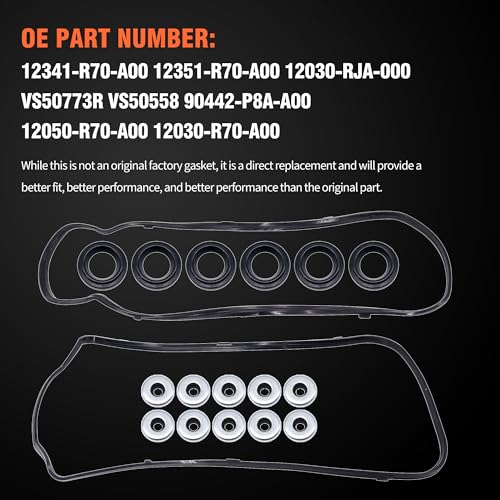 Image of HiSport Engine Valve Cover Gasket Set - Compatible with Acura RDX TL TSX TL MDX ZDX RL Compatible with Honda Odyssey Pilot Ridgeline Accord Crosstour 2008-2017 3.5L 3.7L - Replace VS50773R